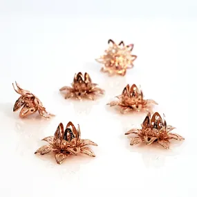 Rose Gold Filigree Flower Bead Caps, Multiple Layer Bendable, Moldable, 2mm Hole, Lot Size 100, #2054 RG