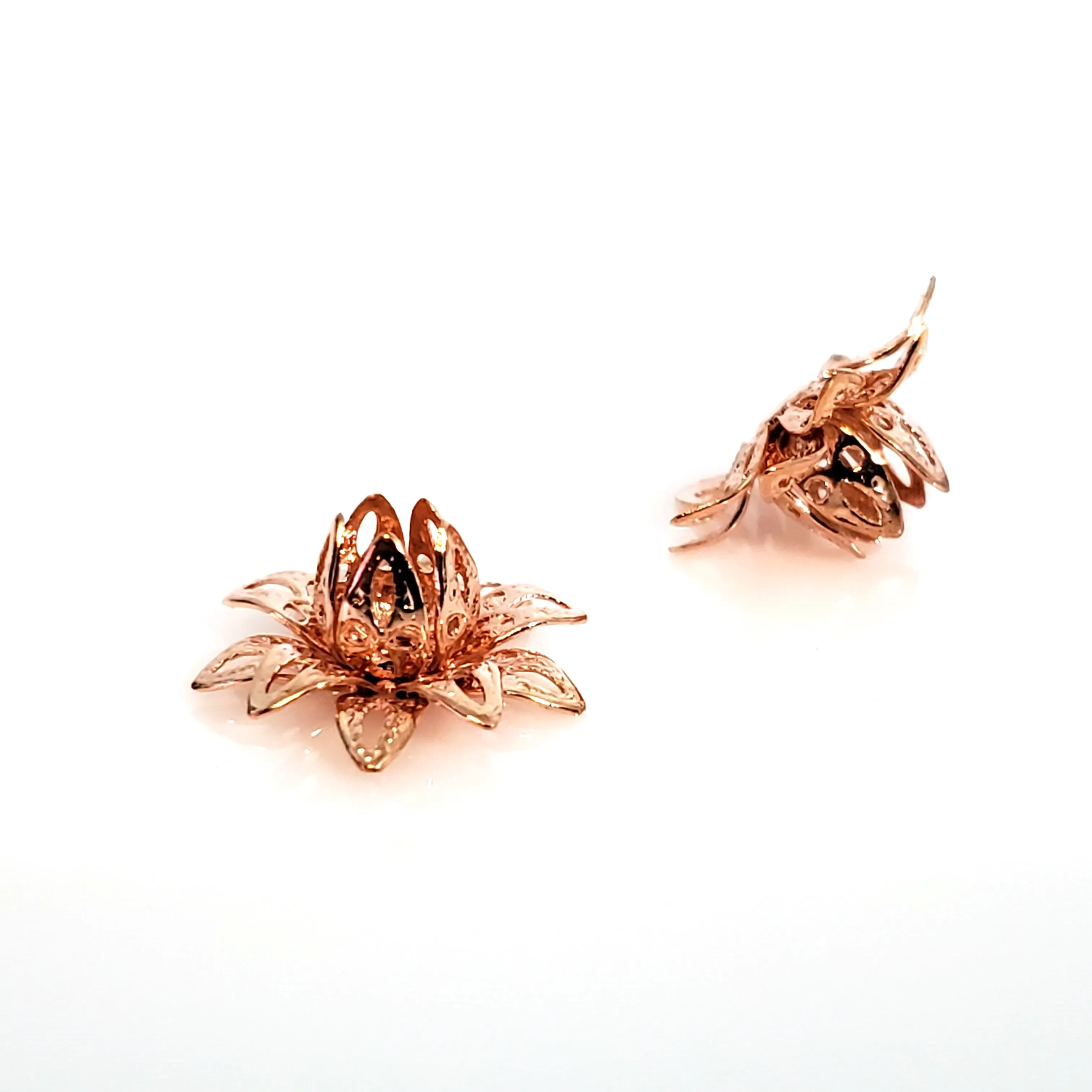 Rose Gold Filigree Flower Bead Caps, Multiple Layer Bendable, Moldable, 2mm Hole, Lot Size 100, #2054 RG