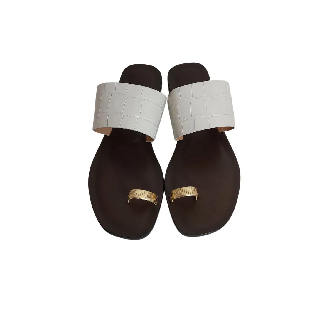 Russel & Bromley Gold & Ivory Flat Sandals | Like New |