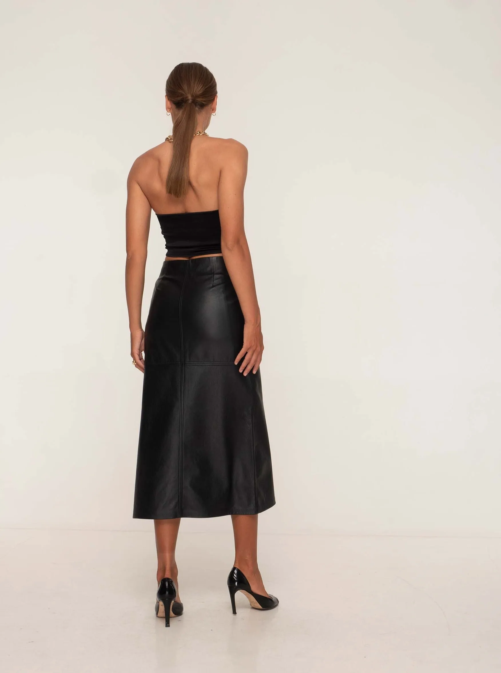 SIENNA LEATHER MAXI SKIRT - BLACK