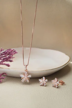 Star Burst Flower Rose Gold Plated Sterling Silver Pendant Set