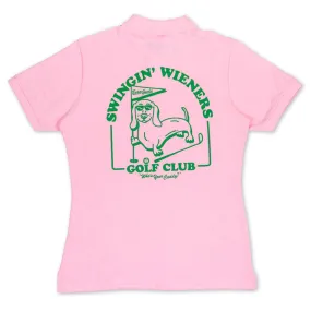 swingin' wieners golf club womens polo | pink