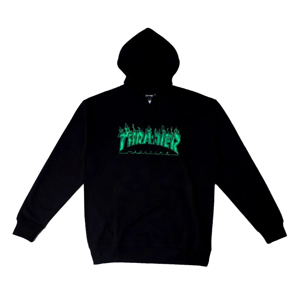 THRASHER(JAPAN) GHOST FLAME HOODED-BLACK