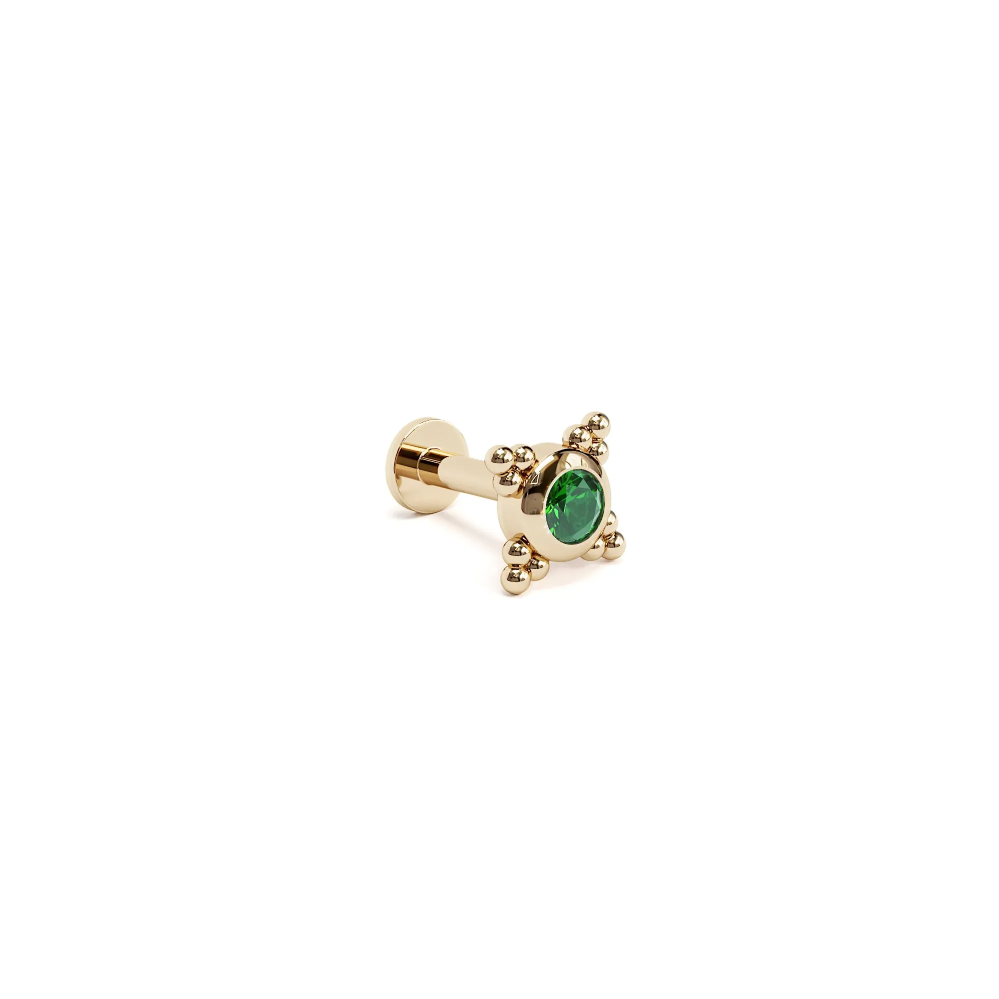 Tiny 14K Gold Emerald Beaded Stud