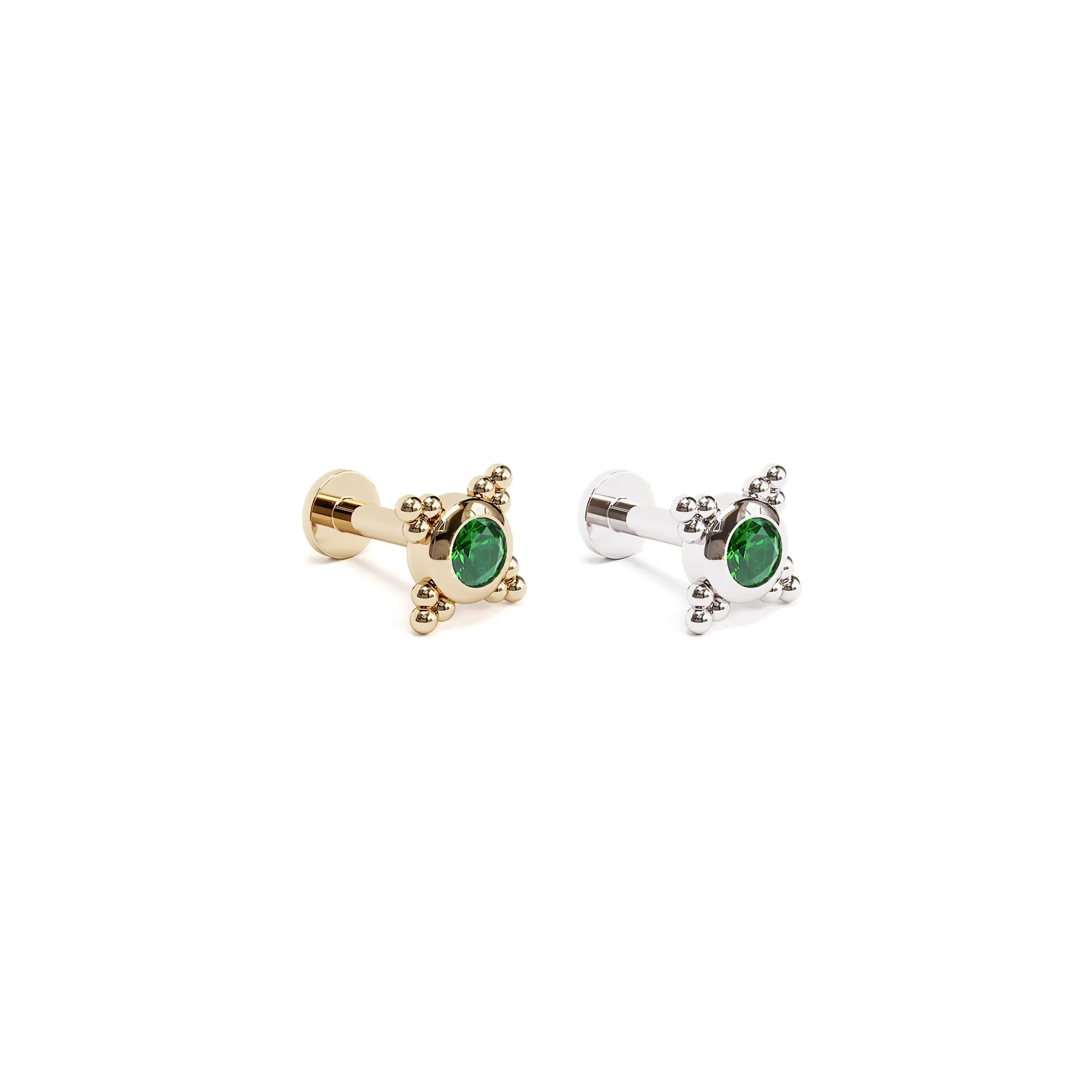 Tiny 14K Gold Emerald Beaded Stud