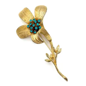 【USA輸入】ヴィンテージ B.S.K フラワー ピーコックブルー ビジュー ブローチ/Vintage B.S.K Flower Blue Bijou Brooch