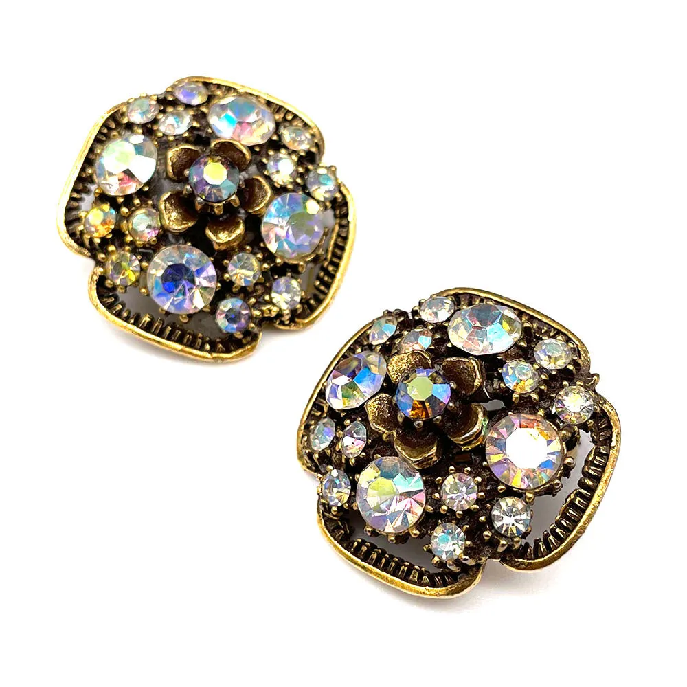 【USA輸入】ヴィンテージ ドイツ製 フラワー オーロラ イヤリング/Vintage GERMANY Flower Aurora Clip On Earrings