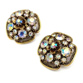 【USA輸入】ヴィンテージ ドイツ製 フラワー オーロラ イヤリング/Vintage GERMANY Flower Aurora Clip On Earrings