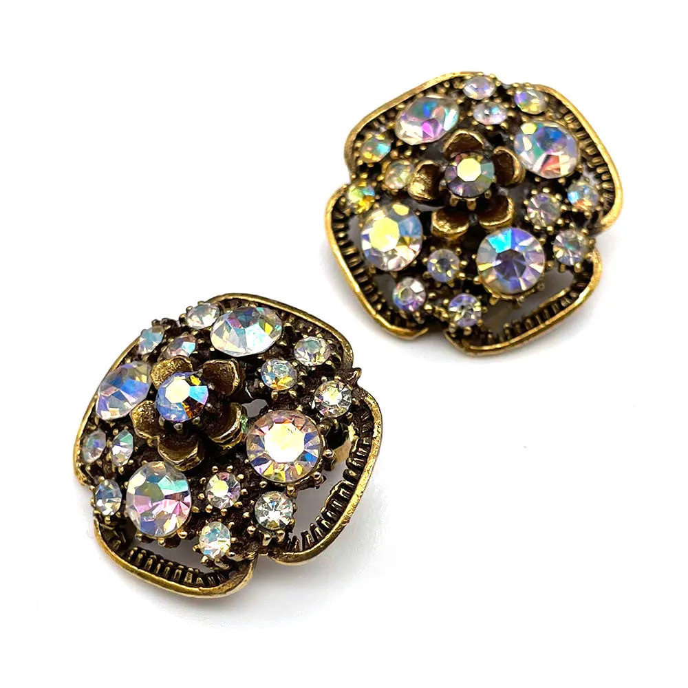 【USA輸入】ヴィンテージ ドイツ製 フラワー オーロラ イヤリング/Vintage GERMANY Flower Aurora Clip On Earrings