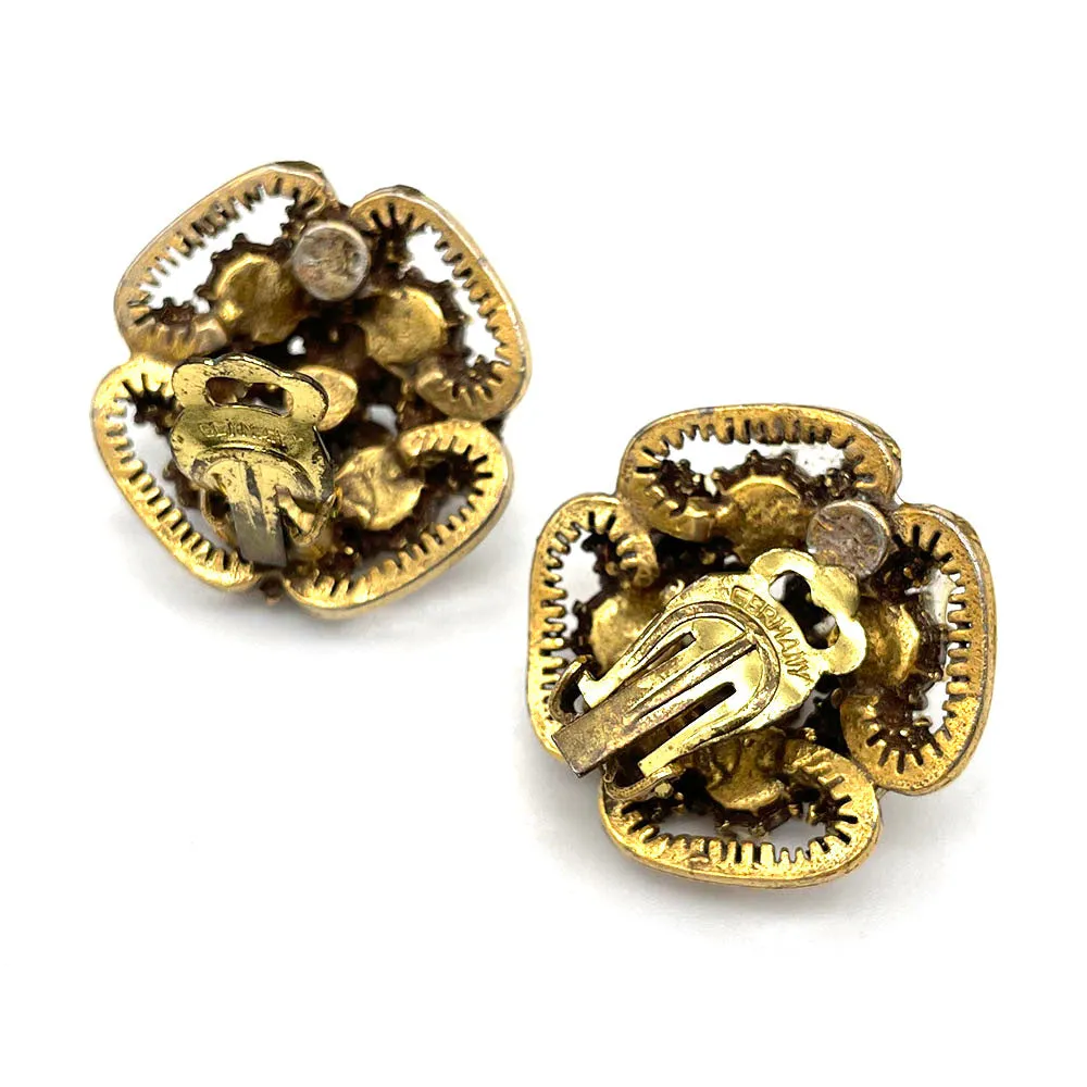 【USA輸入】ヴィンテージ ドイツ製 フラワー オーロラ イヤリング/Vintage GERMANY Flower Aurora Clip On Earrings