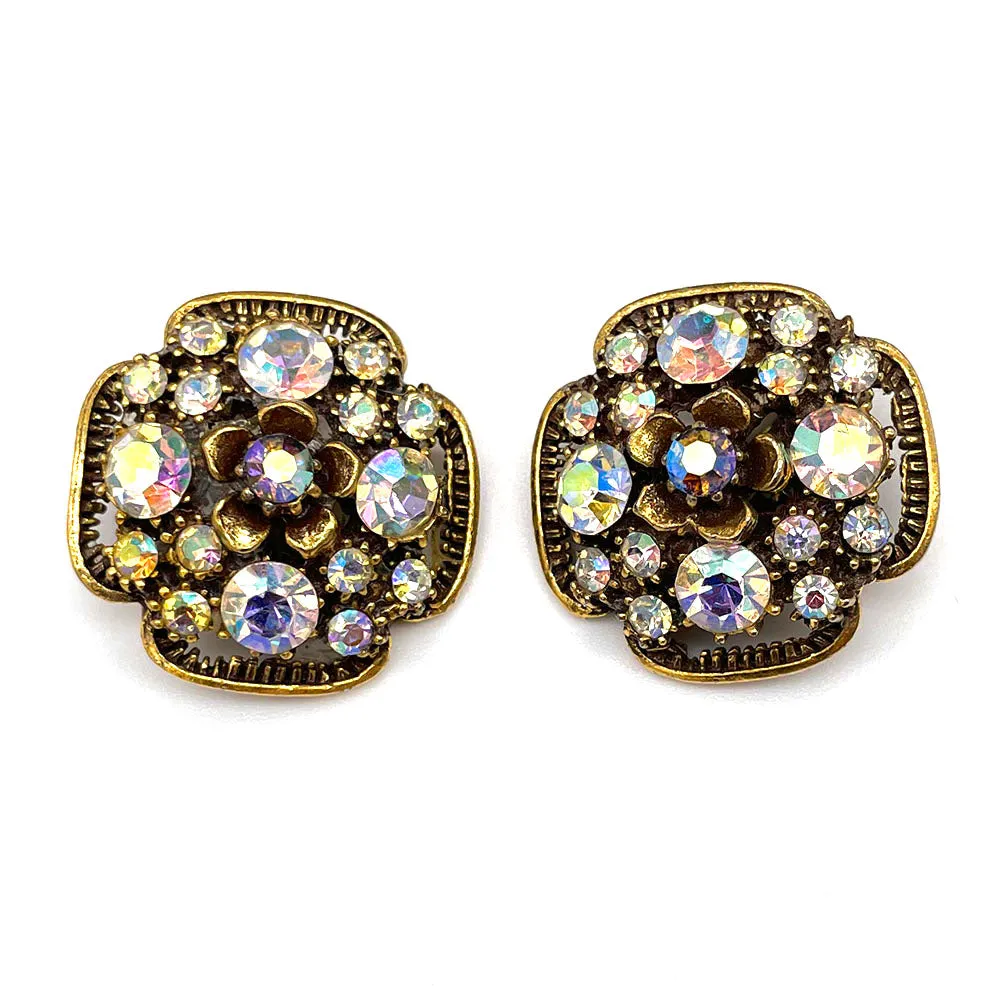 【USA輸入】ヴィンテージ ドイツ製 フラワー オーロラ イヤリング/Vintage GERMANY Flower Aurora Clip On Earrings