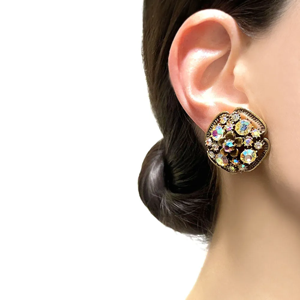 【USA輸入】ヴィンテージ ドイツ製 フラワー オーロラ イヤリング/Vintage GERMANY Flower Aurora Clip On Earrings