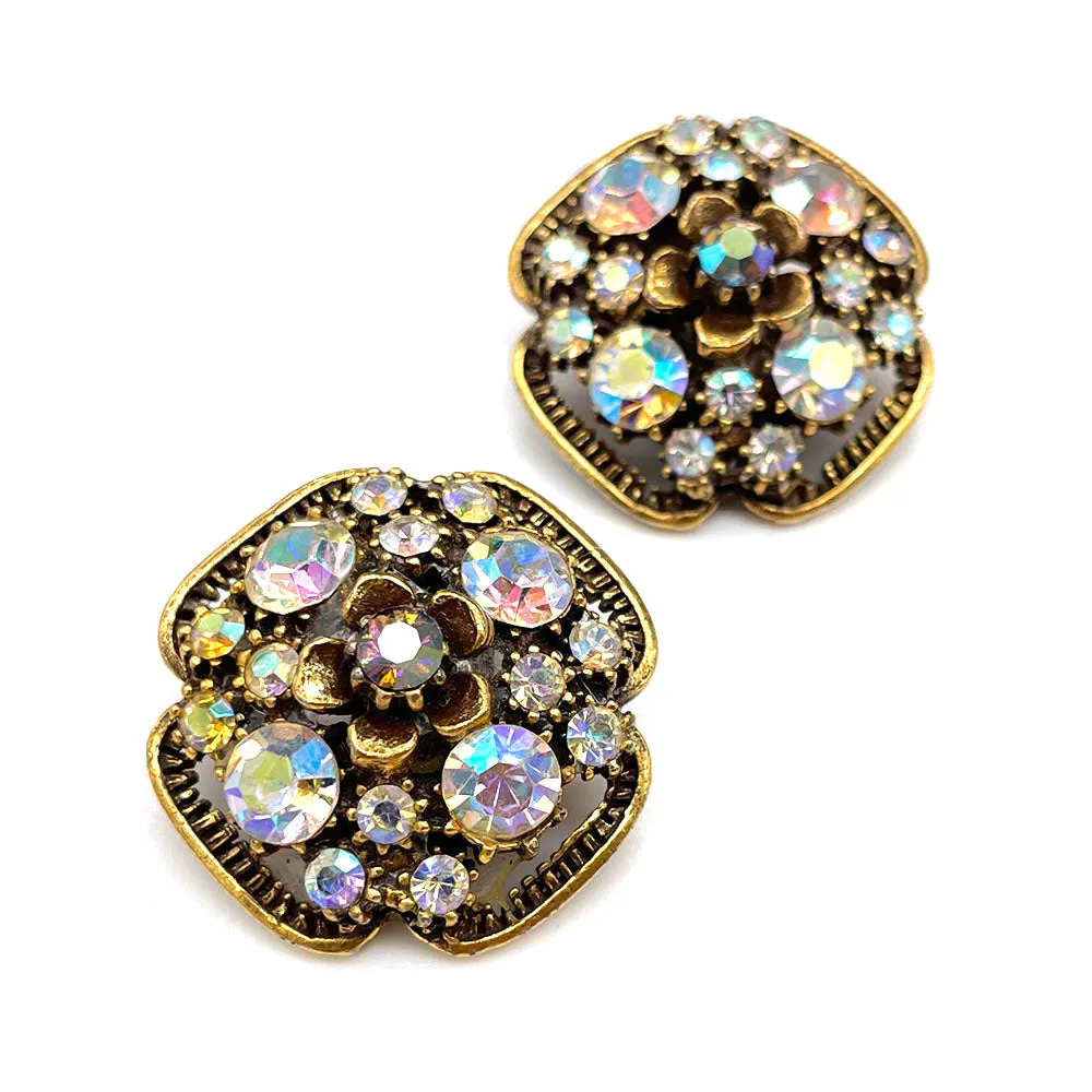 【USA輸入】ヴィンテージ ドイツ製 フラワー オーロラ イヤリング/Vintage GERMANY Flower Aurora Clip On Earrings