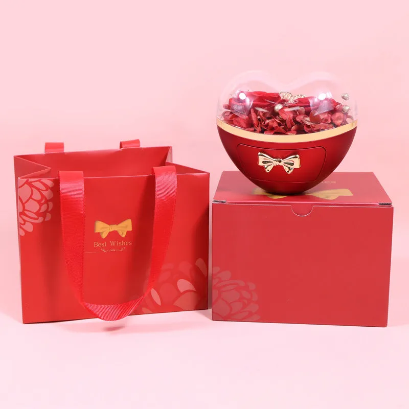 Valentine's Day Bow Love Rose Gift Box Preserved Flower Jewelry Packaging Box Ring Necklace Jewelry Box