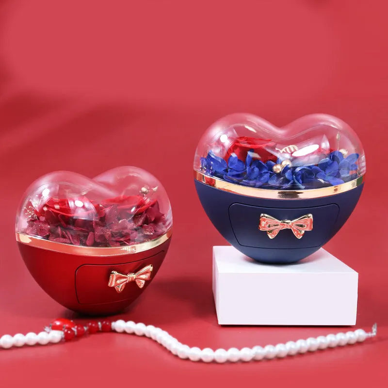 Valentine's Day Bow Love Rose Gift Box Preserved Flower Jewelry Packaging Box Ring Necklace Jewelry Box