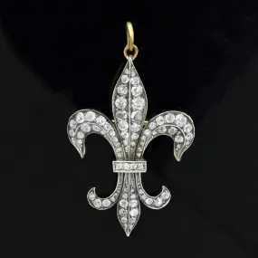 Victorian Russian Large Sterling/18kt Diamond Fleur De Lys Pin/Pendant 2.20ctw