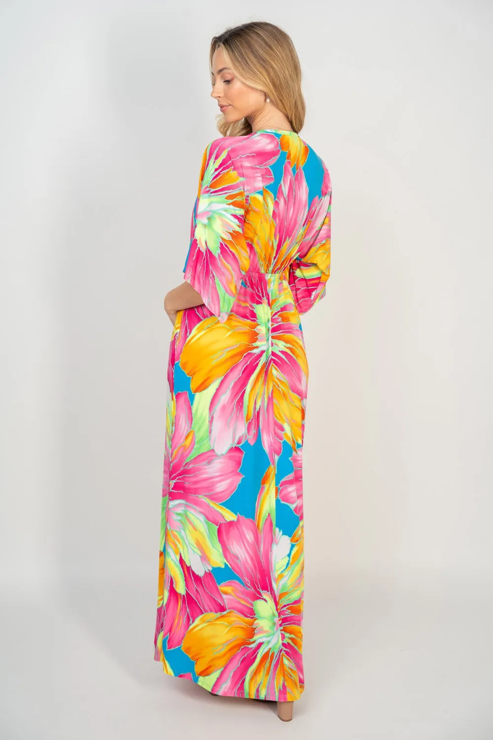 White Birch Printed V-Neck Maxi Dress with Pockets