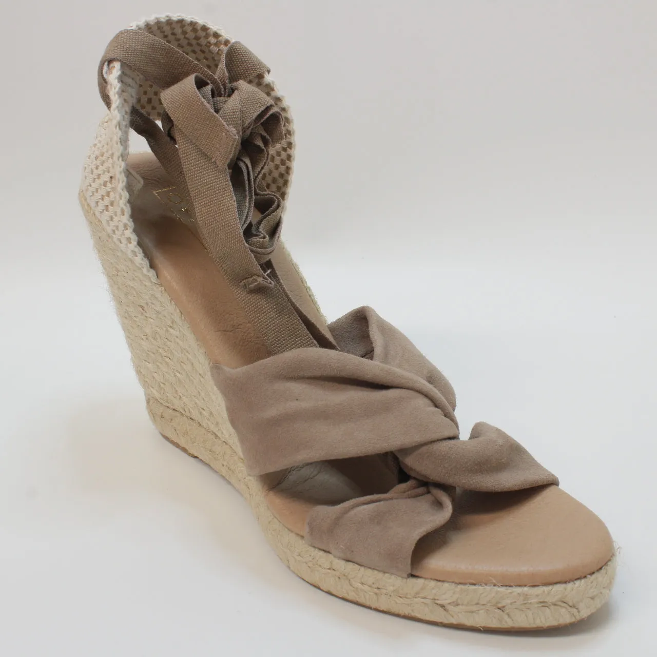 Womens Office Harning Ankle Tie Espadrille Taupe Suede