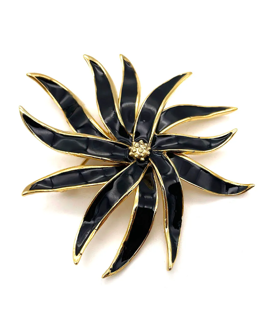 【フランス輸入】 ヴィンテージ SPHINX エナメル ブラック フラワー ブローチ/Vintage SPHINX Enamel Black Flower Brooch