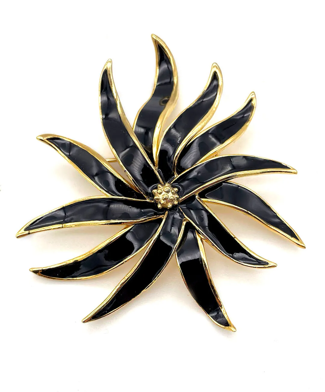 【フランス輸入】 ヴィンテージ SPHINX エナメル ブラック フラワー ブローチ/Vintage SPHINX Enamel Black Flower Brooch