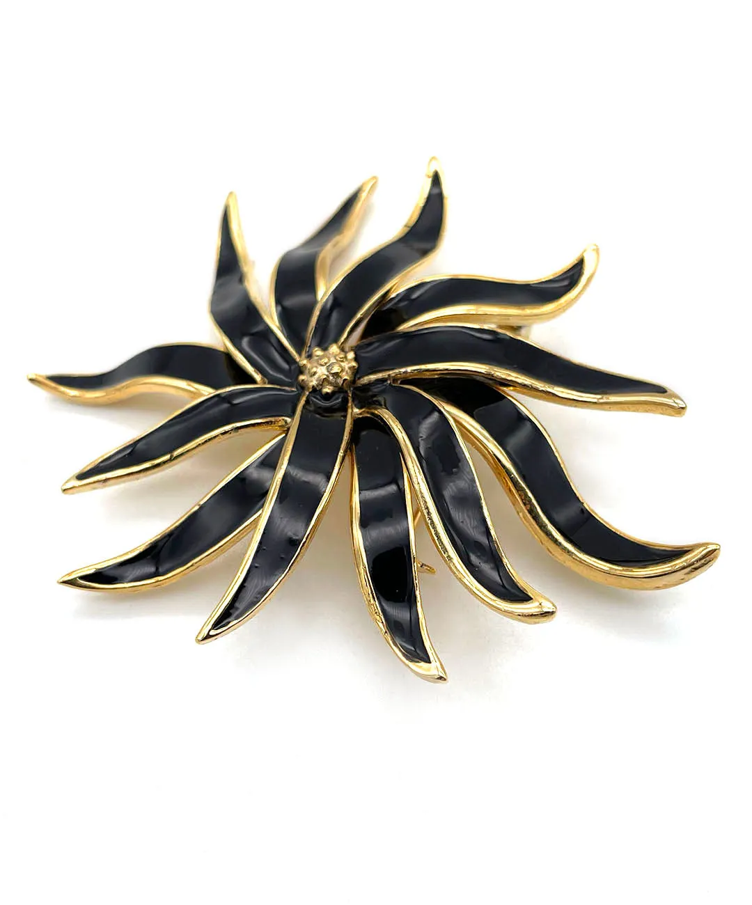 【フランス輸入】 ヴィンテージ SPHINX エナメル ブラック フラワー ブローチ/Vintage SPHINX Enamel Black Flower Brooch