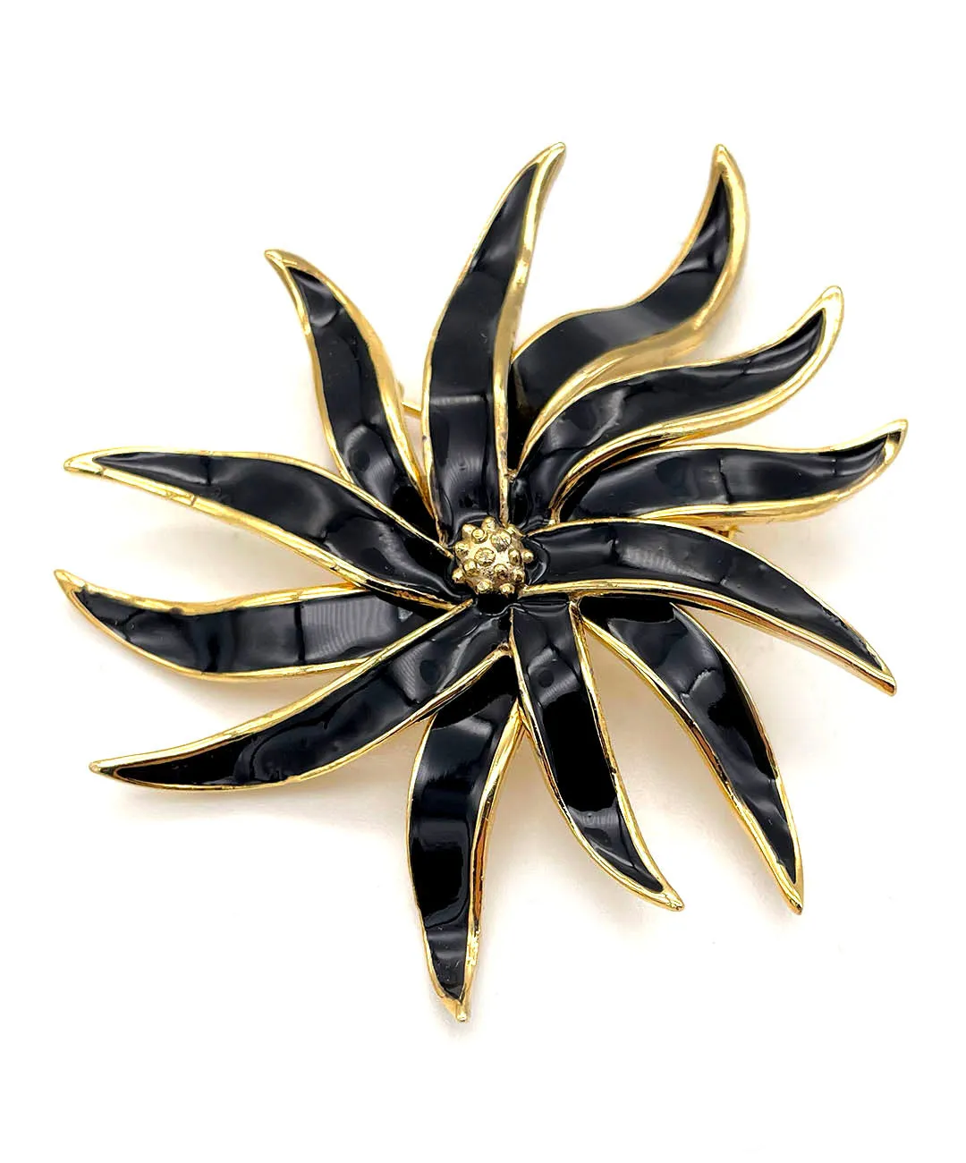 【フランス輸入】 ヴィンテージ SPHINX エナメル ブラック フラワー ブローチ/Vintage SPHINX Enamel Black Flower Brooch