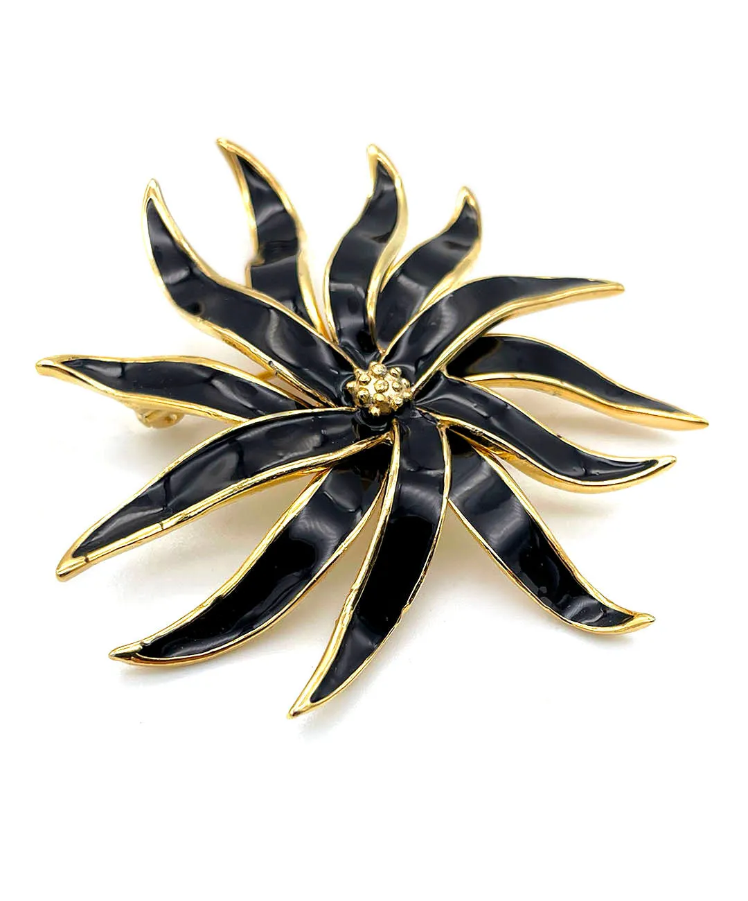 【フランス輸入】 ヴィンテージ SPHINX エナメル ブラック フラワー ブローチ/Vintage SPHINX Enamel Black Flower Brooch